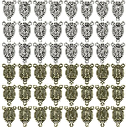 23pcs Antique bronze vintage charms Rosary Connector Charm Miraculous Medal Center Pendant for jewelry accessories