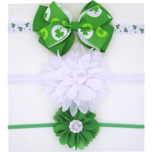 3pcs/lot Baby Girls Chiffon Flower Headband Infant Bowknot Hairband with Four Leaf Clover Children Headwear Christmas Decoration
