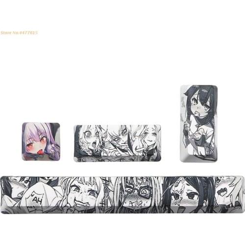 4Pcs Japanese Anime PBT Space Keycaps Ahegao 6.25U ESC Spacebar Keyboard Dropshipping