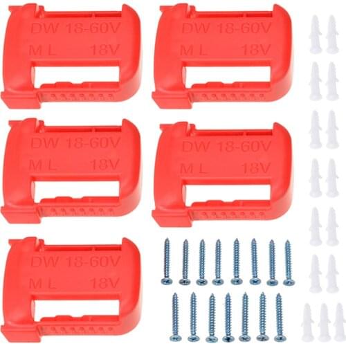 5PCS 18V Battery Mounts Storage Shelf Rack Stand Holder Red Plastic 18V Battery Stand Holder Slots Van Case for MILWAUKEE M18