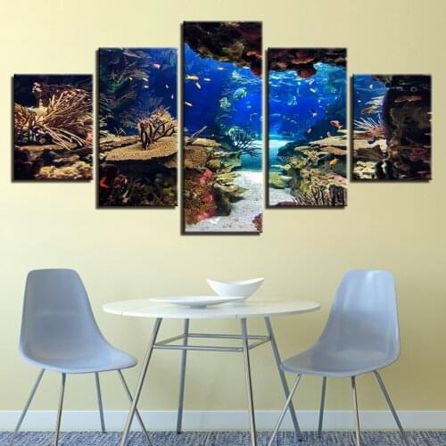 5 PCS Sea Fish Coral Reef Seascape Posters Canvas Wall Art Pictures Prints Set Living Room Decor Canvas Pictures Wall Decor