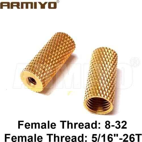 Armiyo 2pcs/lot .22Cal to 12GA Solid Brass Gun Brush Rod Adapter Female Thread 8-32 to 5/16"-26T Hunting Cleaning Accessories