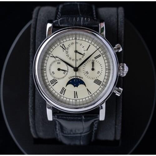 Fashion Luxury Men Chronograph Mechanical Watches ST1908 Sapphire Clock Business Calendar Mens Pilot Wrist Watch Moonphase 2020