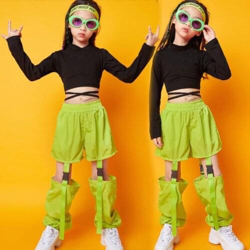 Kids Cool Hip Hop Clothing Black Crop Tops Sweatshirt Streetwear Pants For Girls Concert Stage Wear Jazz Dance Costume Clothes