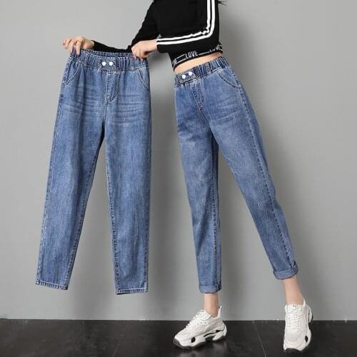 Woman Jeans Pants Loose Spring And Summer Elastic High Waist Ripped Pantalones Vaqueros Mujer