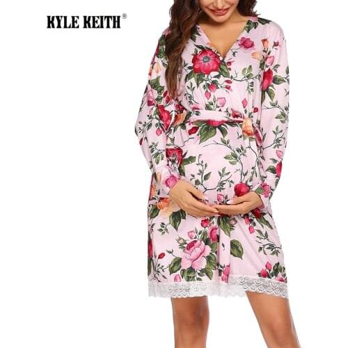 Womens Robe Maternity Dress Print Flower Sleepwear Pregnancy Nightgown Nursing Soft Kimono Bathrobes Pyjama Femme Clothes