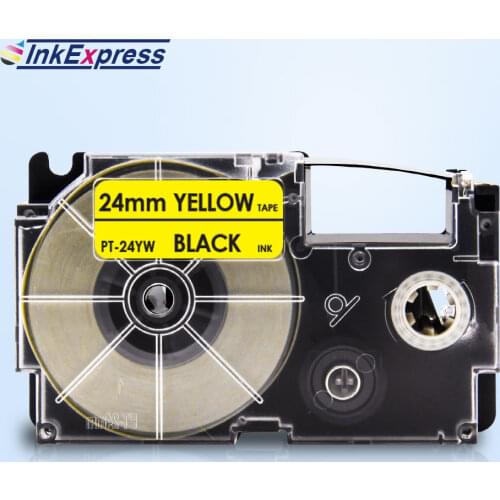 24mm Tape For Casio XR-24YW XR 24YW Label Printer Tape Black on Yellow Label Tape Printer Ribbon For CASIO KL-E300 KL-H50