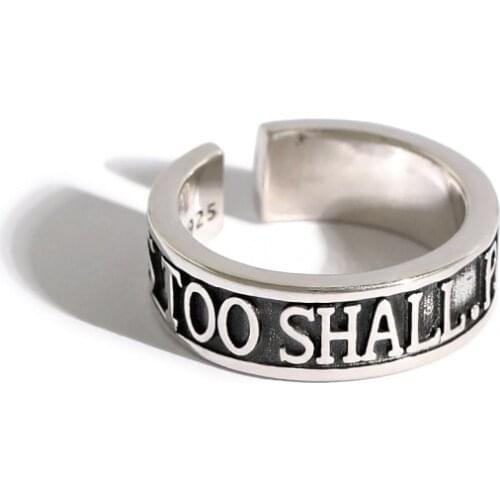 "this too shall pass away" Personality Gift 100% Authentic 925 Sterling Silver Jewelry Letters thickness Ring Adjust TL J1264