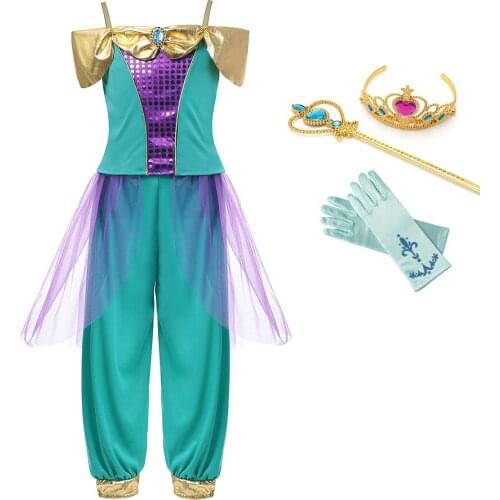 YOFEEL Aladdins Lamp Jasmine Dress for Girl Child Costume Fancy Animated Clothes Sleeveless Kids Belly Dance Princess Dress set