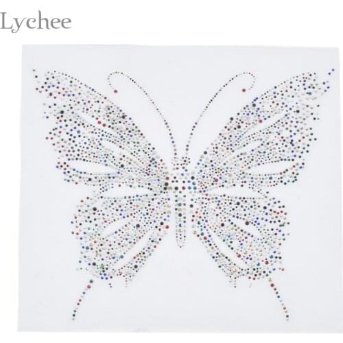 Lychee Life Colorful Butterfly Hotfix Rhinestone Heat Transfer Iron On Rhinestone Motif Embellishment For Garment Bags