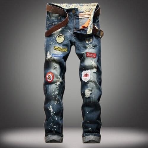 Holes Directly Mens Jeans Tide Pants Male Hole Denim Trousers Pants 2020 Fashion Mens Slim Patch Jeans Skinny Jeans Men