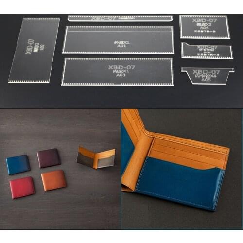 7PCS/Set Clear Acrylic Patterns Wallet Pattern Stencil Template Set Leather Craft Handmade Pocket Purse Leather Tools Set