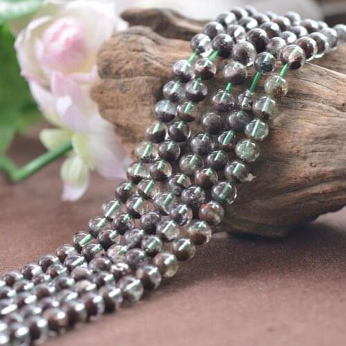 Grade A Natural Lodolite Beads Chlorite Included Red Phantom Quartz NOT Enhanced Smooth Polished Round 15 Inch Strand LY12