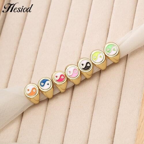 Hesiod 2021 INS New Color Sweet Square Oil Drop Ring Fashion Creative Geometric Enamel Rings For Women Girl Hip Pop Style