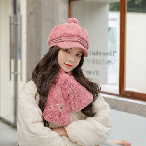 2021 new octagon hat high quality rabbit adult hat ladies Berret dress with a neck hat two-piece snow winter outdoor warmth