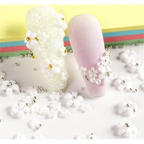 New 2g Acrylic Flower Nail Art Decoration Mixed Size White Rhinestone Silver Gem Manicure Tool Nails Accessories Diy Nail Design