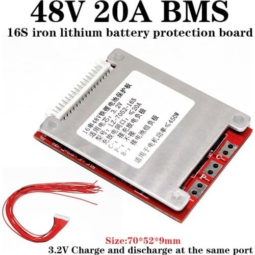 16S 48V Lifepo4 battery BMS balance Protection board 3.2V 20A Same port PCM 48V 10A 20A 30A Lithium Iron Phosphate battery pack