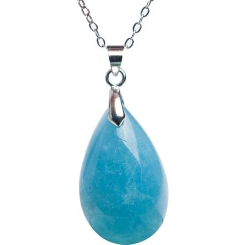 Genuine Natural Ocean Blue Stone Necklace Waterdrop Shape Crystal Beads Women Jewelry Pendant 25x16x10mm