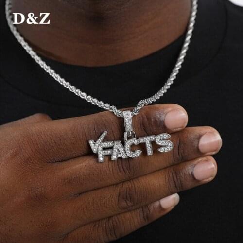 D&Z Iced Out Bling CZ Stones Letter ''FACTS'' Pendant Micro Paved AAA CZ Hip Hop Gold Silver Color Charm Chains Jewelry Gift