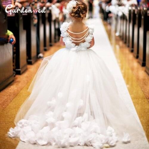 Luxury Flowers Flower Girl Dresses Puffy Lace First Communion Dresses Elegant Girl Pageant Dresses платье для девочки
