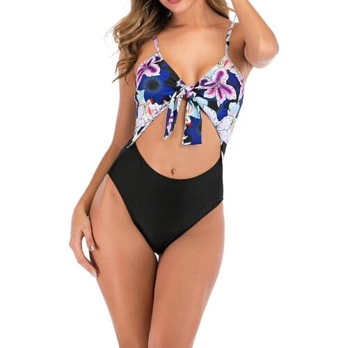 Sexy Women Bikini Printing Ladies Beachwear One-Piece Tie Up Swimsuit Suitable for Swimming Costume Beachwear Plus Size Monokini