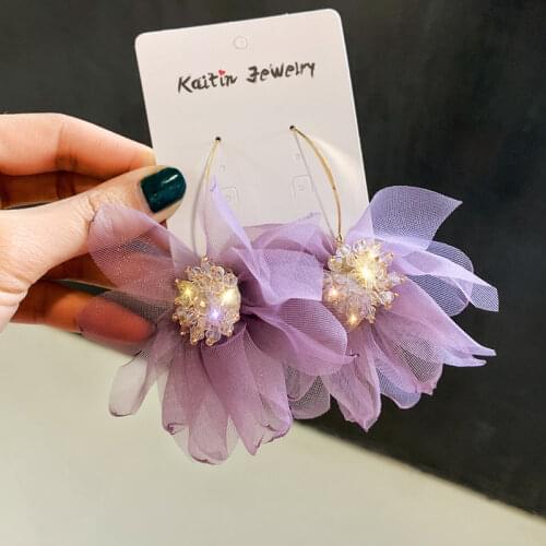 Ethnic Super Fairy Yarn Lace Flower Dangle Earrings Elegant Female Girls Designer Earring Fashion Women Earings Crystal Jewelry