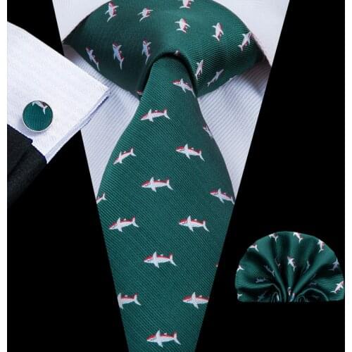 Hi-Tie Silk Ties for Men Fashion Green Tie 2019 New Animal Tie Set and Pocket Square Novelty Business Wedding Pary Ties C-3089