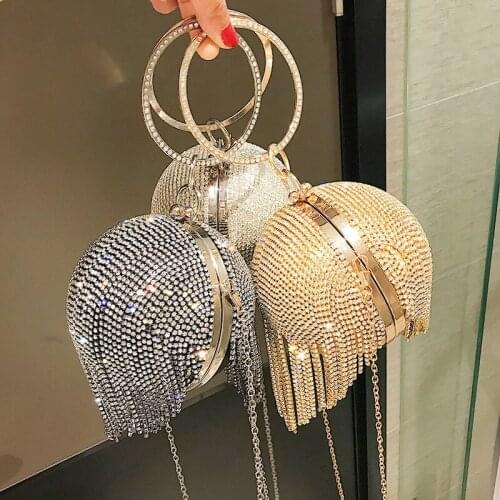 Luxury Designer Handbag Women 2021 New Round Ball Female Evening Bags Fashionable Metal Chain Diamond Party Shoulder Bag Woman