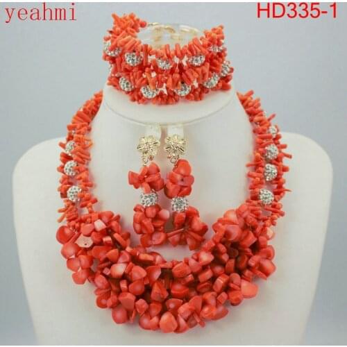Bridal Jewelry Set Earrings Necklace Bracelets African Nigerian Original Coral Beads Jewelry Set For Women Turkish Wedding