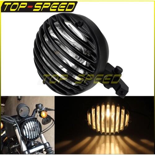 12V 55/60W Motorcycle Headlight H4 Bulb Grill Vintage Retro Headlamp Chopper Bobber Cafe Racer For Harley Custom Motorcycles