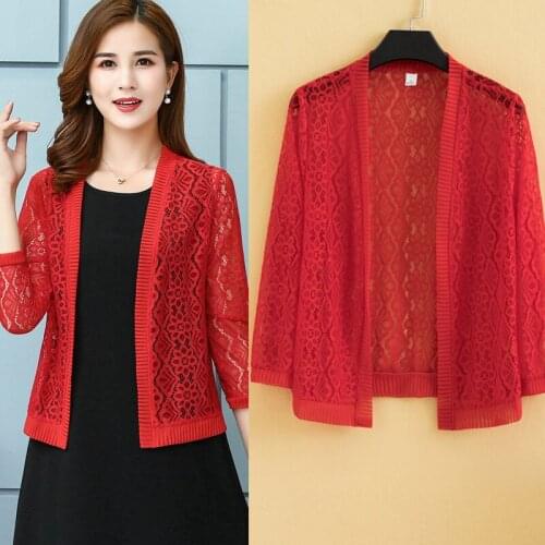 Womens Knitted Sweater Cardigan New 2021 Summer Lace Knitted Sweater Cardigan Coat Sun protection clothing ladies Jacket Tops