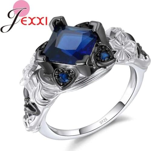 New Fashion Retro Ring for Women Girls 925 Sterling Silver Gift classic Blue Square Crystal Ring Heart Zircon Particular Bijoux