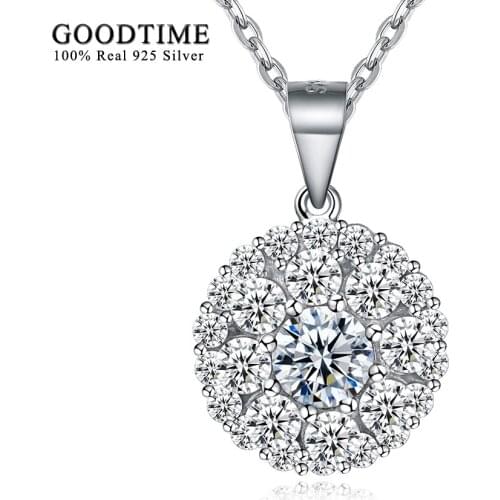 Necklaces For Women Fashion 925 Sterling Silver AAA Cubic Zirconia Round Pendant Necklace Engagement Wedding Jewelry Gift N1003