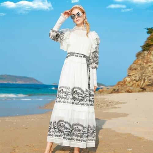Runway Designer Maxi Long Dress Spring New WomenS Elegant Fashion Party Exquisite Embroidery Net Yarn Vintage Style Dresses