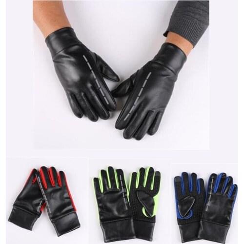 Winter Autumn Men Women Couple Gloves PU Leather Touch Screen Warm Outdoor Cycling Gloves