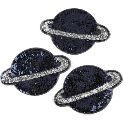 1PC New Wholesale Blue Space Planet Sew on Sequins Embroidery Wandering Earth Patches for Clothing DIY T-shirt Clothes Accessory