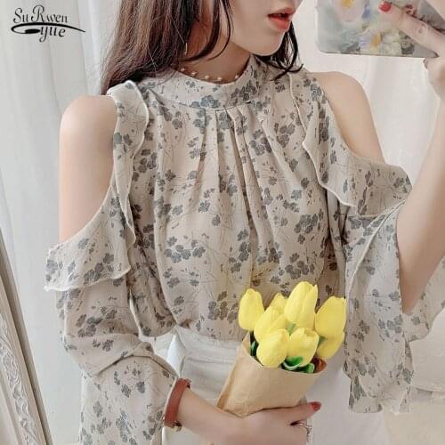 2021 Fashion Summer Tops Chiffon Shirt Women Tops And Blouses Off Shoulder Tops Sexy Chiffon Blouse Shirt Blusa Feminina 15131