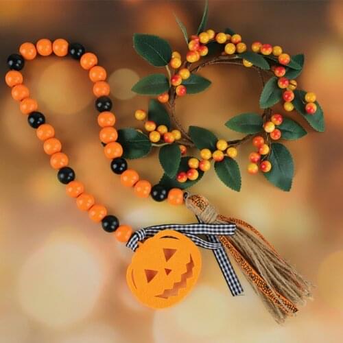 3pcs European Wood Bead Garland with Tassels Halloween Style Rustic Farmhouse Decor Beads Ornaments Kid Room Wall Hanging Decor