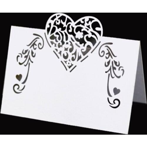 50pcs Love Heart Table Name Place Cards Flower Laser Cut Setting Name Message Card Seat Wedding Birthday Party Favor Table Decor
