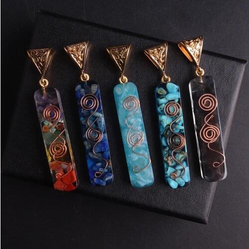 6PCS Chakra Natural Gravel Stone Pendulum Necklace Pendant Orgonite Energy Necklace Quartz Lapis Lazuli Turquoises Pendants