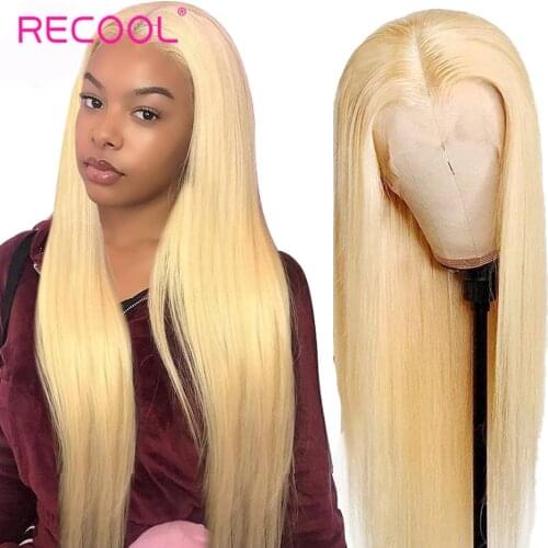 Recool Straight 613 Blonde Lace Front Wig HD Transparent 13x6 Lace Front Human Hair Wigs Remy Blonde Straight 4x4 Closure Wig