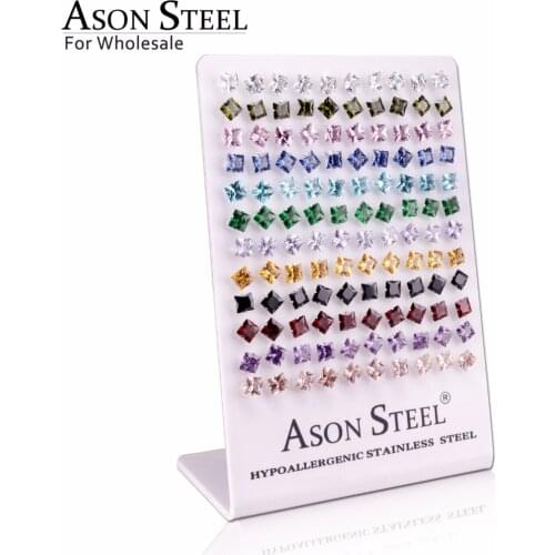 ASONSTEEL Silver Color 6mm Square Crystal Cubic Zirconia Stud Earrings for Women Stainless Steel Earings boucles d'oreilles