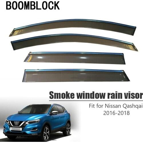 BOOMBLOCK 4pcs Car Covers Window Visor Sun Rain Wind Deflector Awning Shield ABS For Nissan Qashqai J11 2016 2017 2018