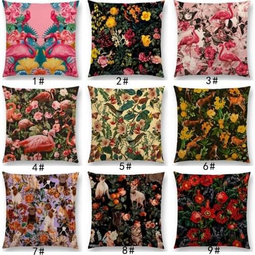 Latest Animals Floral Prints Flamingo Cat Dog Birds Deer Panther Toucan Tropical Vintage Sofa Throw Pillow Case Cushion Cover