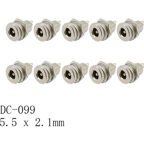 DC-099 5.5 * 2.1 mm Threaded Metal Charging Socket DC099 5.5 x 2.1mm DC Power Supply Jack Socket Female Panel Mount Connector