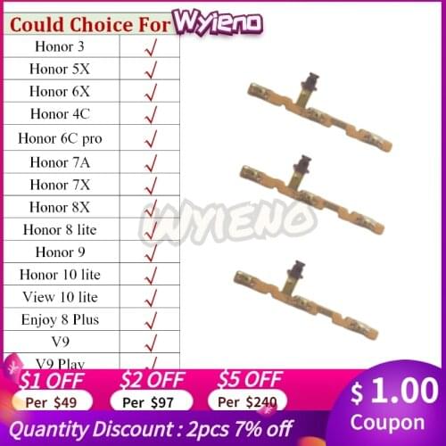Wyieno For Huawei Honor 3 5X 6X 7X 8X 8 9 10 View Lite 7A 4C 6C Pro V9 Play Power Volume On Off Buttons Ribbon Flex Cable