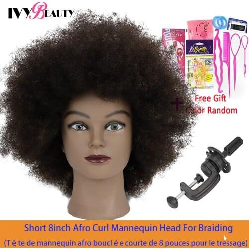 Afro Mannequin Head Real Human Hair Hairdressing Head African Salon Traininghead Manikin Cosmetology Doll For Braiding Styling