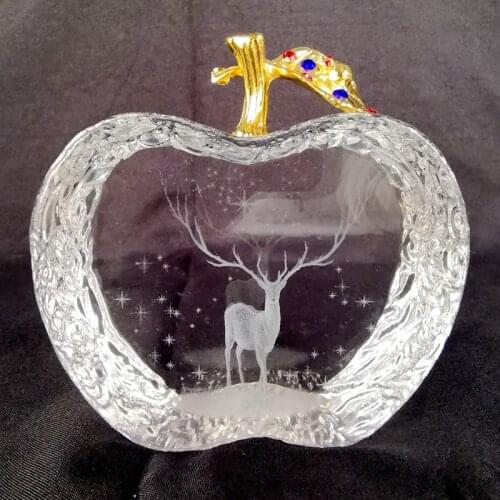 Crystal Apple Ornament Glass Craft Figurines Elk Santa Statue Christmas Birthday Gift