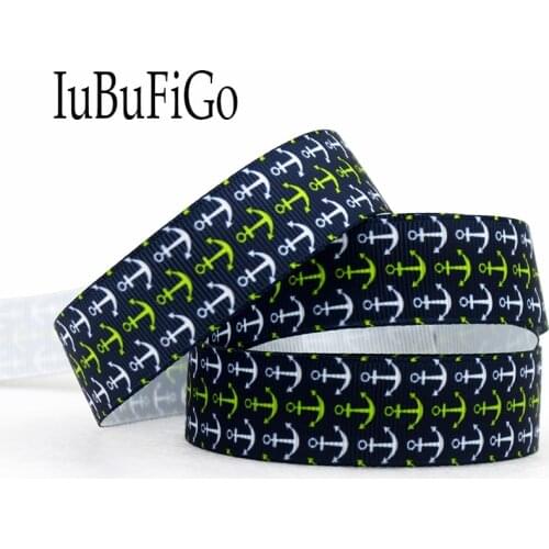 [IuBuFiGo] 10 yard 7/8" Navy Anchor Printed Grosgrain ribbon 22mm DIY Handmade 10Y1354 Free shipping