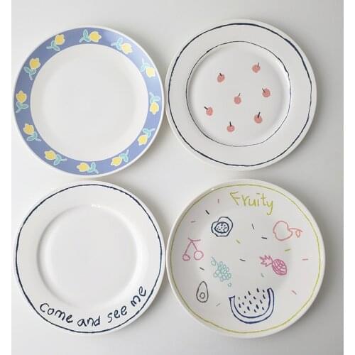 8 inch Lovely Ceramic Plates Dessert Plate Ceramic Breakfast Cake Dessert Flower Fruit Letters Pattern Dish Home Decorations